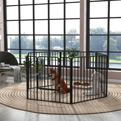 PawHut Dog Fence Outdoor 6 Panels 31.5" Height Steel Pet Exercise Pen Indoor, for Small and Medium Dogs