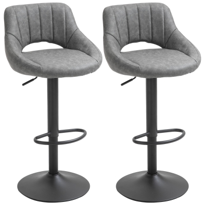 HOMCOM Set of 2 Swivel Bar Stools, Adjustable Height, Gray