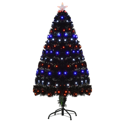 HOMCOM 4ft Prelit Christmas Tree, Black with LED Fiber Optics