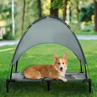 PawHut 36" Elevated Dog Bed with Canopy, UV Protection, Gray