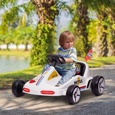 Qaba 6V Electric Go Kart for Aged 3-5 Kids with Music, Light, Horn, White