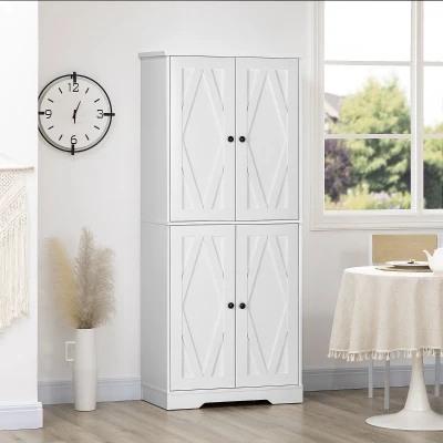 HOMCOM Farmhouse Tall Kitchen Pantry Cabinet with Doors & Shelves