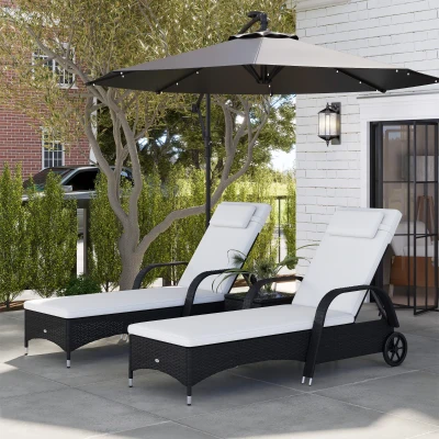 Outsunny Wicker Outdoor Chaise Lounge Set of 2, Adjustable Backrest