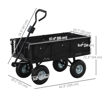Outsunny Steel Garden Cart, Utility Wagon Cart with Removable Liner, Quick-Release Sides, 10" Wheels, 660lbs Capacity