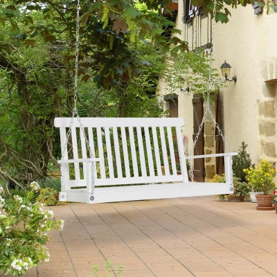 Outsunny 2-Seater Outdoor Porch Swing Chair, White, 440lbs