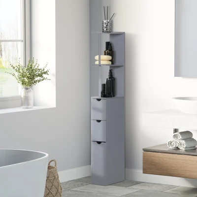 HOMCOM 54" Bathroom Storage Cabinet with Shelves & Drawers, Grey