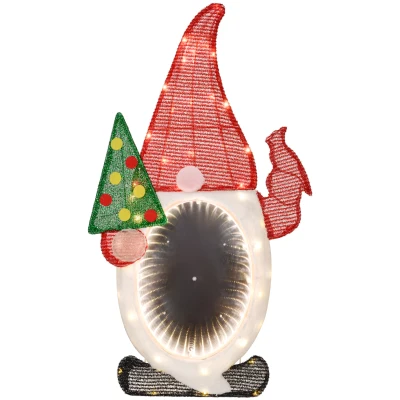 Outsunny Light Up Gnome Yard Decoration, Lighted Elf Gnome Christmas Decoration for Indoor, Outdoor, Garden, Lawn, Red