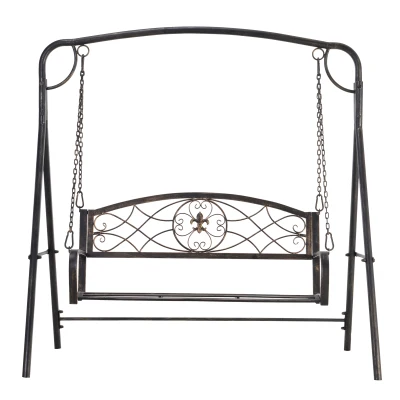 Outsunny 2 Seater Porch Swing Chair, Weather Resistant Outdoor Swing Seat with Metal Frame for Garden, Backyard, Lawn, Black
