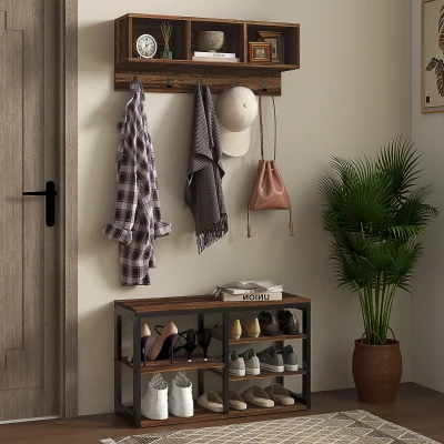 HOMCOM Hall Tree with Bench & Shoe Storage, Entryway Coat Rack Set