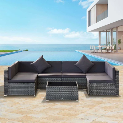 Outsunny 7-Piece Outdoor Wicker Sofa Set, Gray
