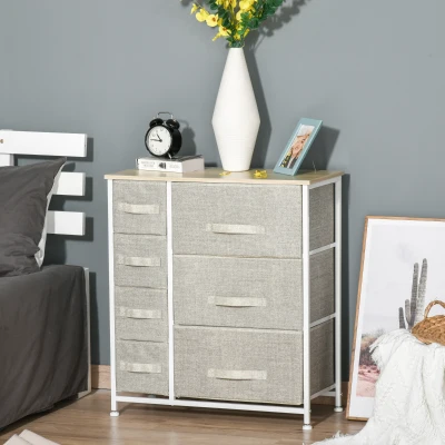 HOMCOM 7-Drawer Dresser Organizer Unit, Light Gray Fabric Bins