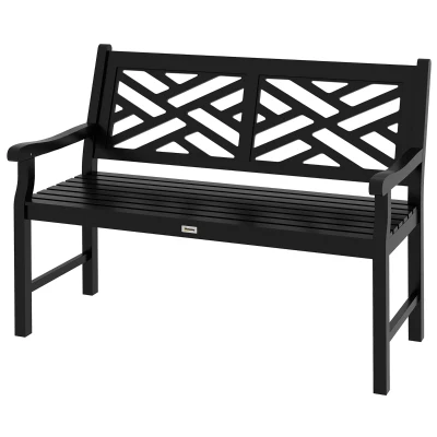 Outsunny 46" Outdoor Bench, Wooden Patio Loveseat with Slatted Frame and Armrests, 2 Seater Garden Bench for Porch, Lawn, Black