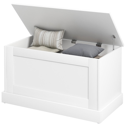 HOMCOM 31.5 Inches Storage Chest, Storage Trunk with Safety Hinge, Wooden Box for Living Room, White Wood Grain