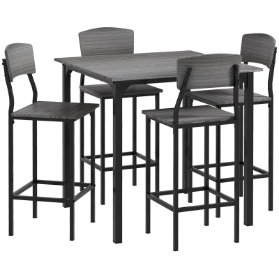 HOMCOM Counter-Height Bar Table Set for 4 with Metal Legs, Gray