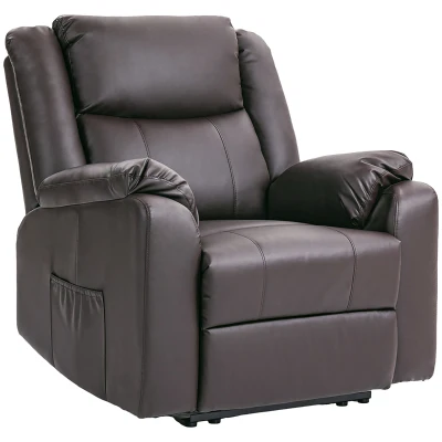 HOMCOM PU Leather Reclining Chair, Recliner Chair for Living Room with Footrest and 2 Side Pockets, Brown