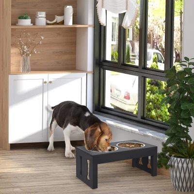 PawHut 23" Elevated Dog Bone Pet Food Bowl, Heavy Duty Black