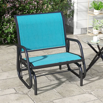 Outsunny Outdoor Glider Chair, Steel Swing with Curved Armrests, Blue