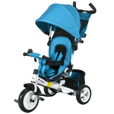 Qaba 6 in 1 Tricycle for Toddler 1-5 Years with Parent-Push Handle, Blue