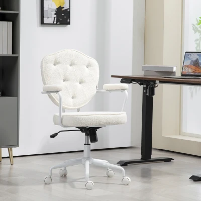 HOMCOM Tufted Swivel Office Chair with Teddy Fleece, Cream White