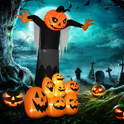 HOMCOM 9ft Inflatable Halloween Decoration Pumpkin Ghost with Pumpkins, Blow-Up Outdoor LED Display for Lawn, Garden, Party