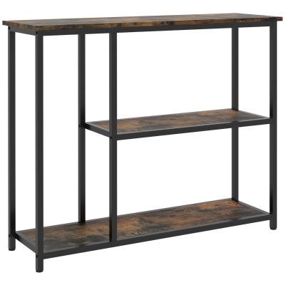 HOMCOM 39" Console Table with 2 Shelves, Steel Frame, Brown