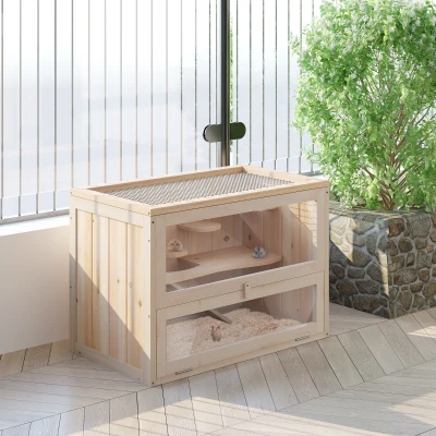 PawHut 2-Level Hamster Cage, Small Animal Habitat, Natural
