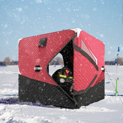 Outsunny 3-4 Person Insulated Ice Fishing Shelter, Pop up, with Oversized Doors, Windows, Vents and Carry Bag, for Low-Temp -22℉