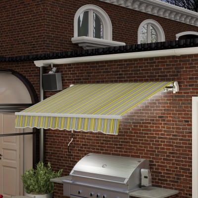 Outsunny 8' x 6.5' Manual Retractable Awning with LED Lights, Aluminum Sun Canopies for Patio Door Window, Yellow and Grey