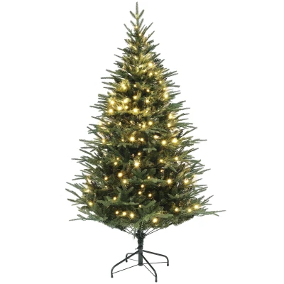 HOMCOM 6ft Prelit Artificial Christmas Tree with 1022 Tips, Warm White LED Lights, Steel Base, Hinged Xmas Tree, Auto Open
