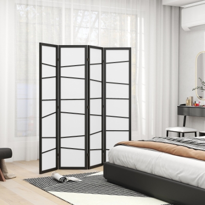 HOMCOM 5.6ft Folding Room Divider, 4 Panel Wall Partition with Wood Frame for Bedroom, Home Office, White