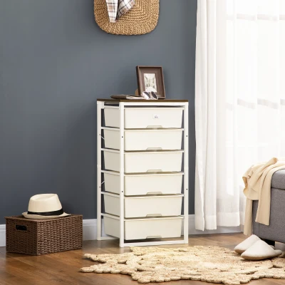 HOMCOM Dresser with 6 Storage Bins, Steel Frame, White