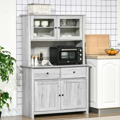 HOMCOM 63.5" Kitchen Buffet Cabinet with Hutch & Glass Doors, Grey