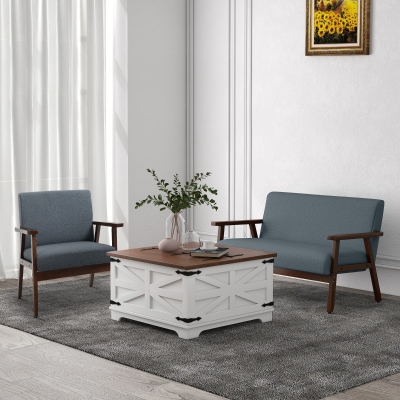 HOMCOM Compact Loveseat Sofa Couch Linen Fabric Double Seat Sofa with Rubber Wood Legs Dark Grey