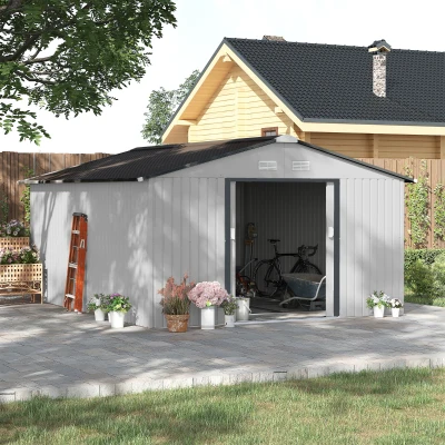 Outsunny Metal Storage Shed, Utility Shed with Locking Doors, White