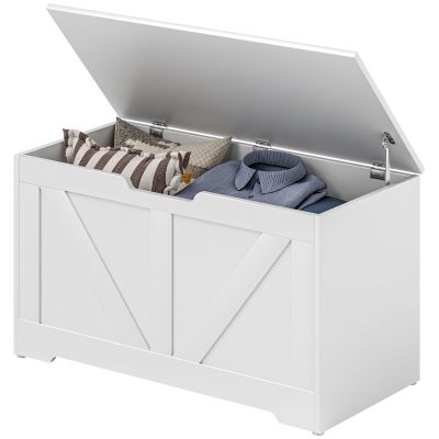 HOMCOM 31.5 Inches Storage Chest, Storage Trunk with 2 Safety Hinges, Wooden Box for Living Room, White Wood Grain