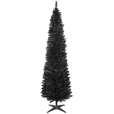 HOMCOM 7FT Artificial Christmas Tree, Pencil Christmas Tree with Realistic Branches, Stable Stand, Black