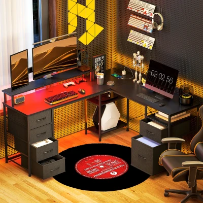 L Shaped Gaming Desk 66.1" W x 58.3" D x 35.2" H Distressed Black