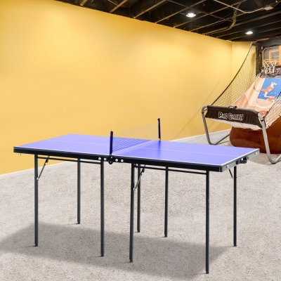 Soozier Folding Table Tennis Table, Portable Ping Pong Table with Side Handles, Net, Blue