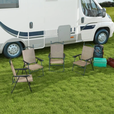 Outsunny 4-Piece Folding Patio Chair Set, Mesh Fabric, Brown