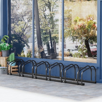 HOMCOM 6-Bike Bicycle Floor Parking Rack Cycling Storage Stand Ground Mount Garage Organizer for Indoor and Outdoor Use Black