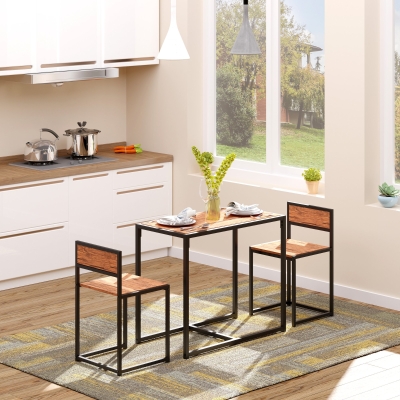 HOMCOM 3-Piece Industrial Dining Table Set, Rustic Brown