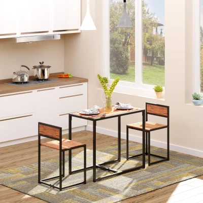 HOMCOM 3-Piece Industrial Dining Table Set, Rustic Brown