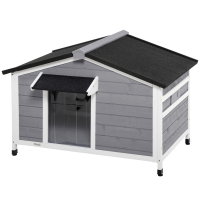 PawHut Wooden Outdoor Dog House, Gray with Openable Roof