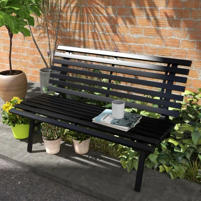 Outsunny Outdoor Park Bench, Lightweight Aluminum, Black