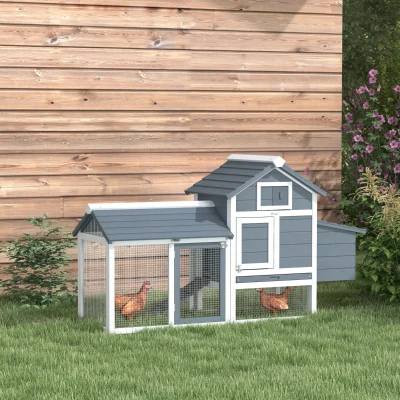 PawHut 59" Wooden Chicken Coop Outdoor Hen House, White