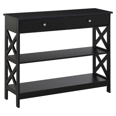 HOMCOM 39" Console Table, Narrow Entryway Table with Storage Shelves, Drawers and X Frame for Behind Couch, Living Room, Hallway, Black