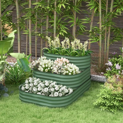 Outsunny 3-Tier Raised Garden Bed Set, Open Bottom, Green