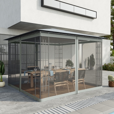 Outsunny Replacement Mosquito Netting for Gazebo 10' x 10' Black Screen Walls for Canopy with Zippers for Parties and Outdoor Activities, Dark Grey