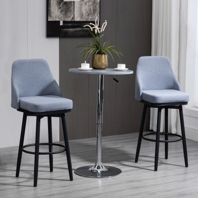 HOMCOM Extra Tall Bar Stools Set of 2, Modern 360° Swivel Barstools, Dining Room Chairs with Steel Legs Footrest, Light Grey