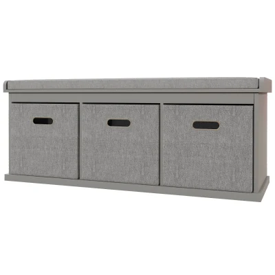 HOMCOM Shoe Storage Bench with Seat, Entryway Bench Seat with Cushion, 3 Fabric Drawers for Hallway, Grey